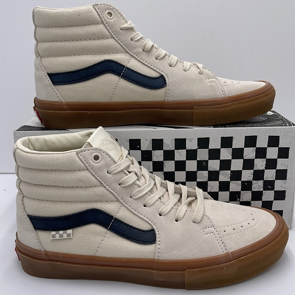 Vans Cream and Blue High-Top Sneakers